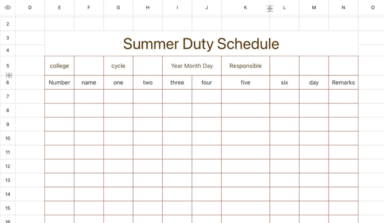 Summer duty schedule 1